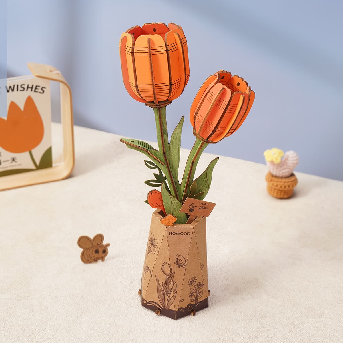 Rowood 3D Wooden Puzzle - Wooden Flower Bouquet TW01H sunflower stem detail
