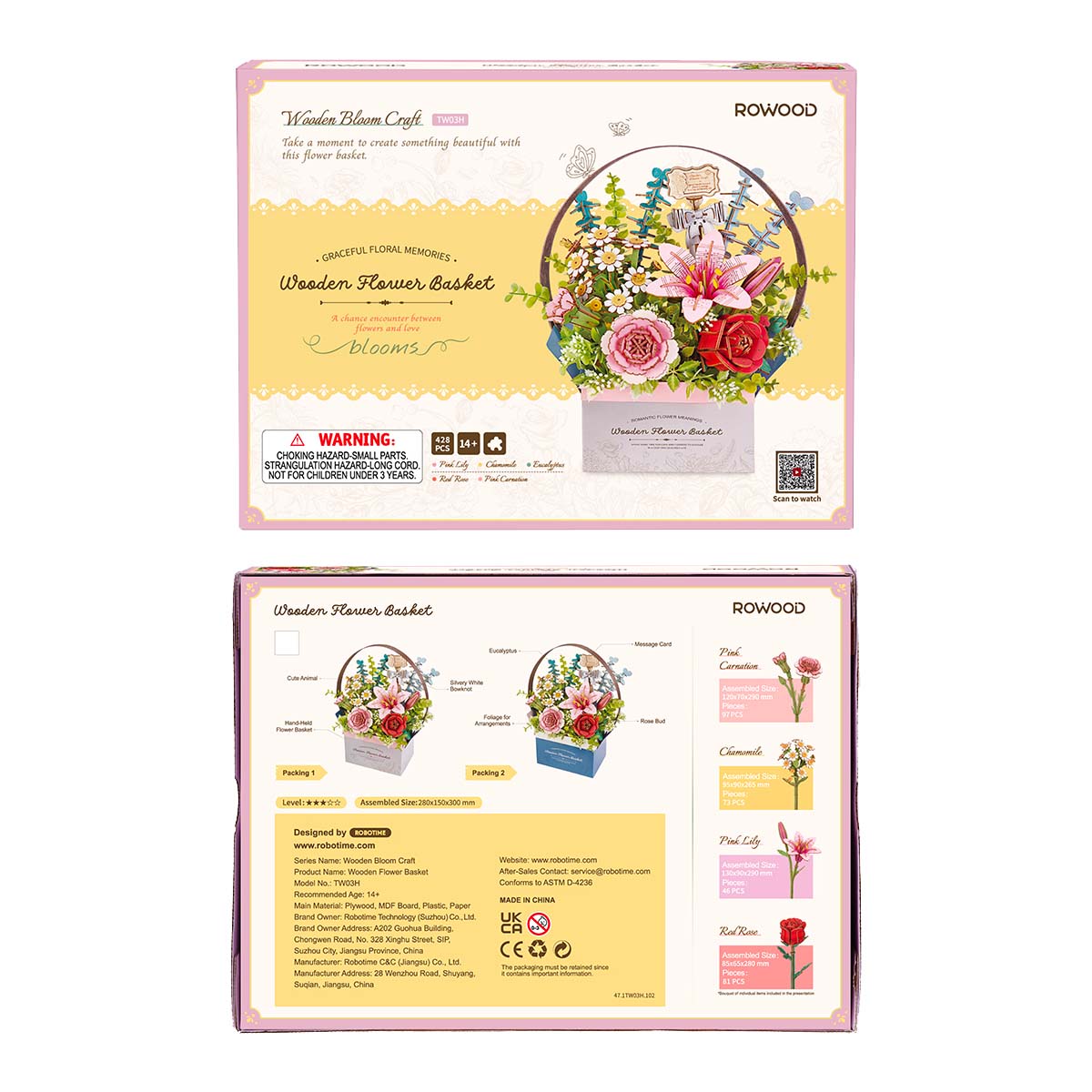 Rowood DIY 3D Puzzle - Panier de Fleurs en Bois TW03H image de galerie 6