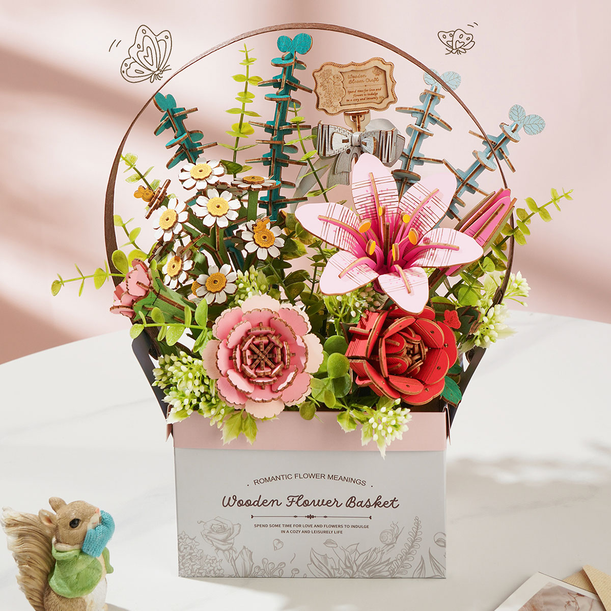 Rowood DIY 3D Puzzel - Houten Bloemenmand TW03H product held afbeelding