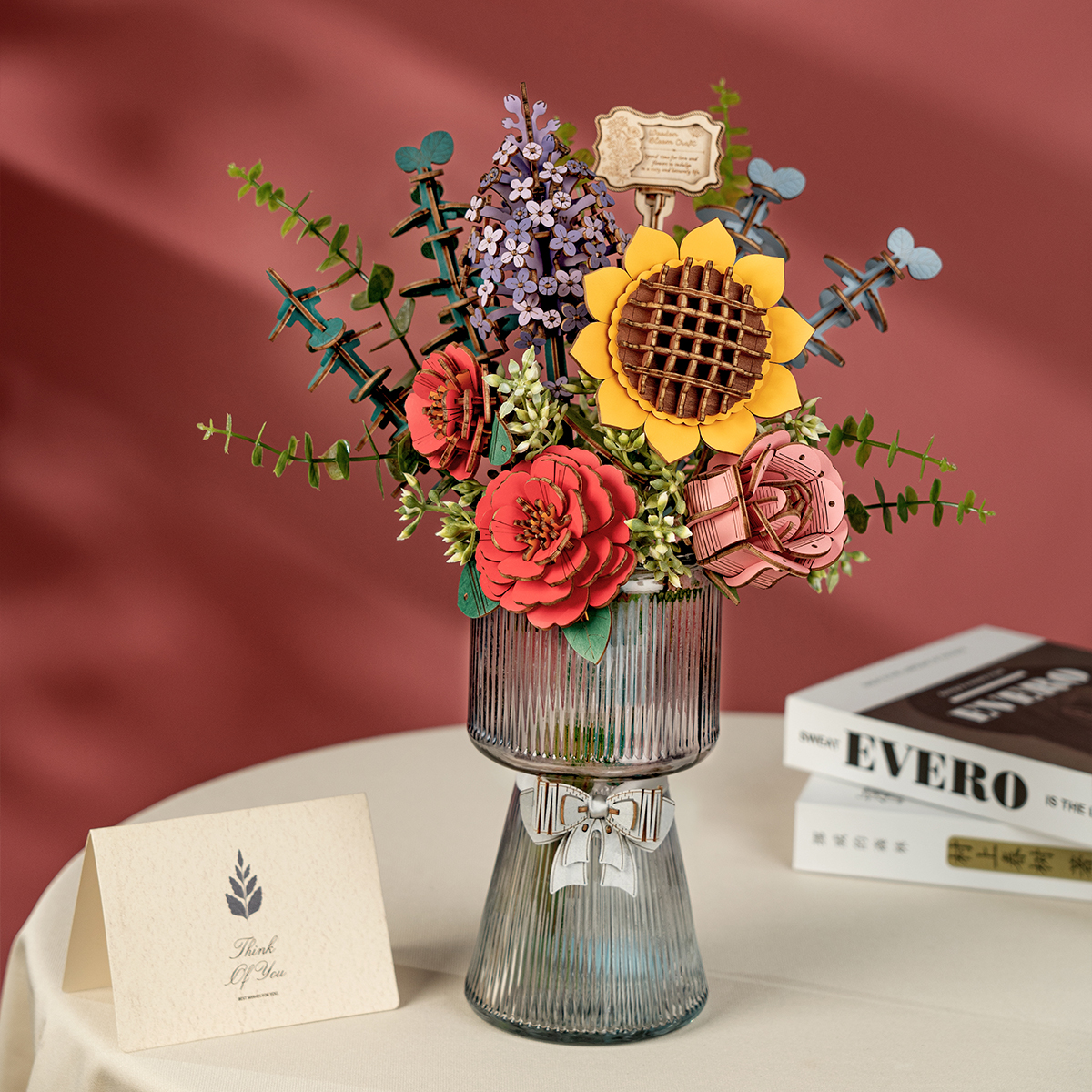 Rowood 3D Wooden Puzzle - Wooden Flower Bouquet TW01H bouquet in glass vase display