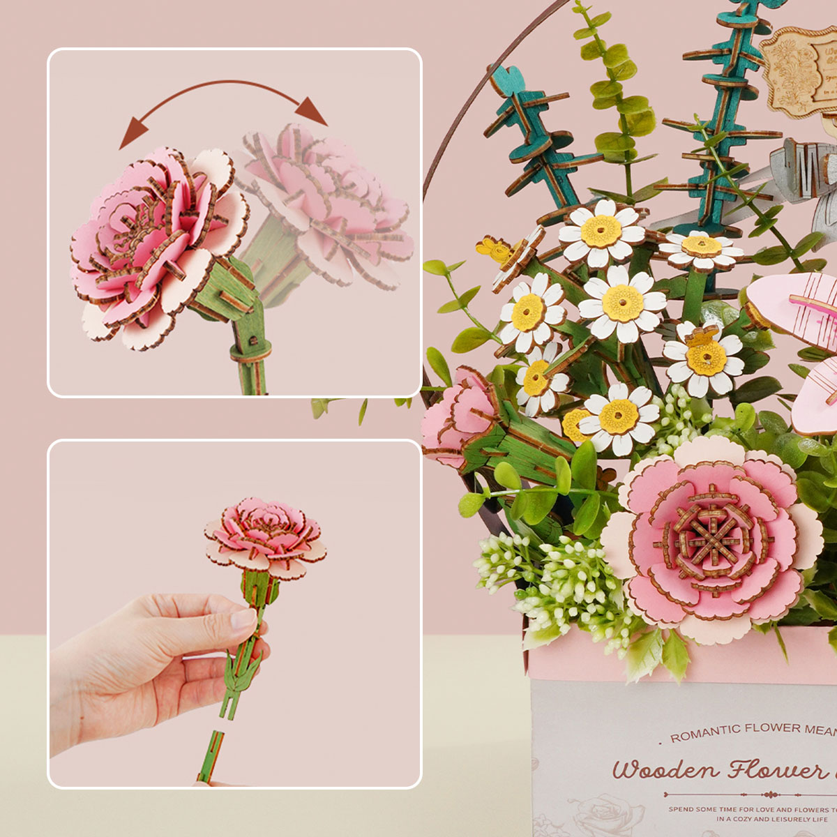 Rowood DIY 3D Puzzle - Panier de Fleurs en Bois TW03H vue détaillée