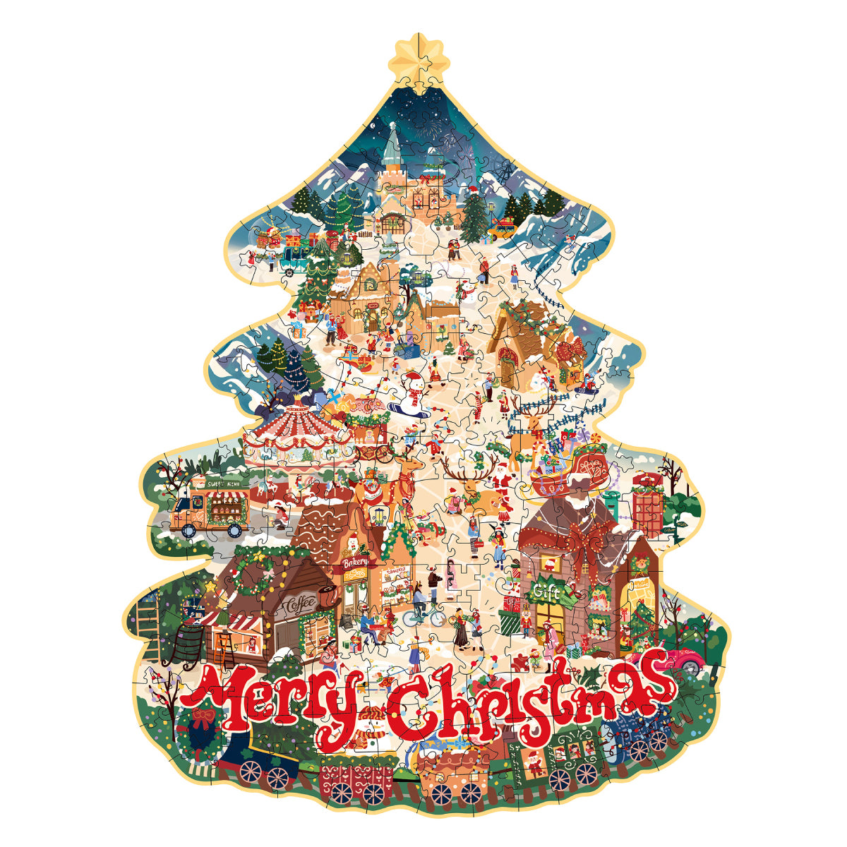 Puzzle Christmas Town TA007 tenu dans les deux mains avant d'être encadré