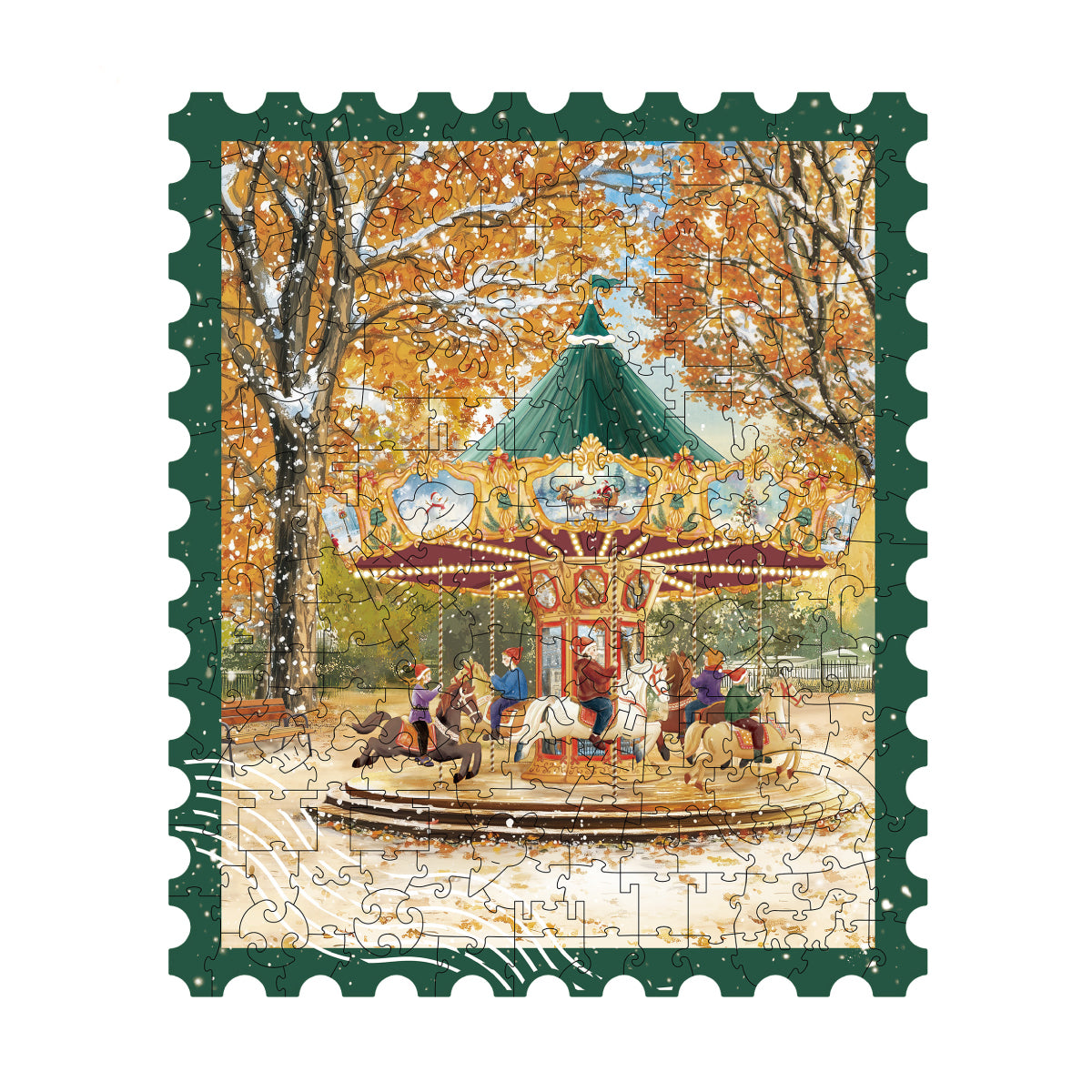 Puzzle Golden Autumn Carousel TA008 présenté dans un cadre de table.