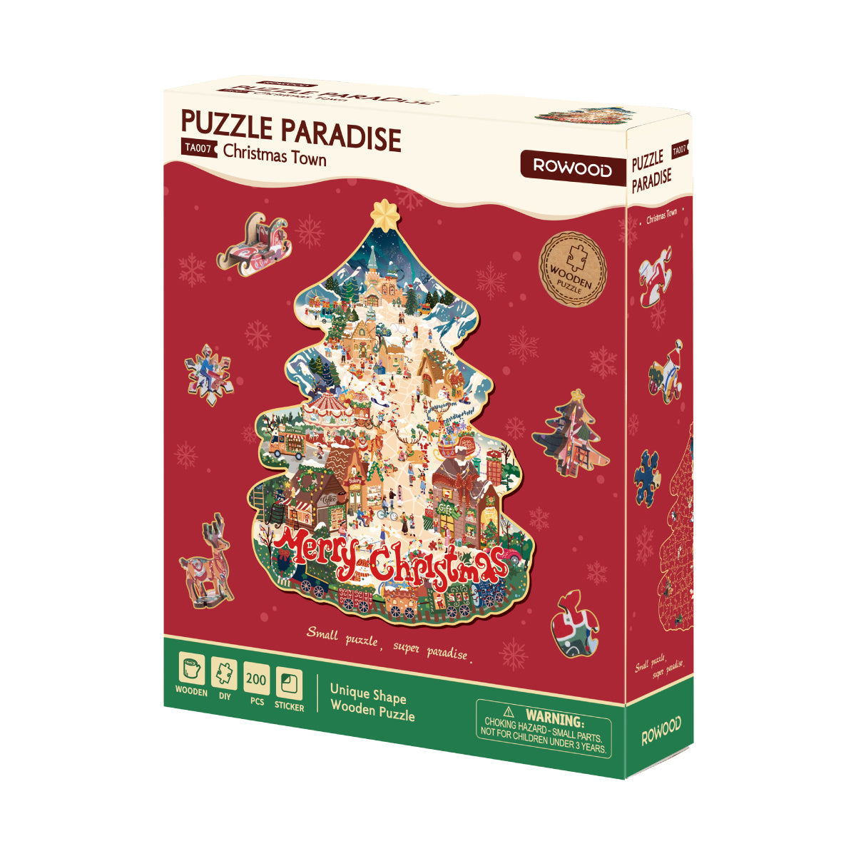 Graphique d'information sur le produit du puzzle en bois encadré Christmas Town TA007