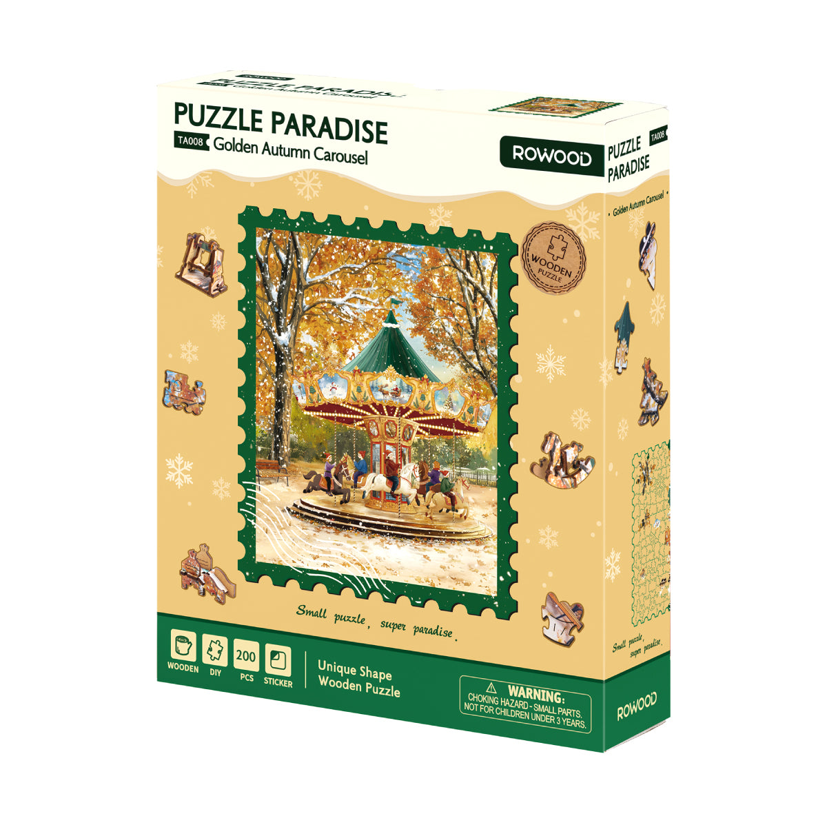 Goldener Herbst Karussell TA008 Produktinformationsgrafik für das gerahmte Holzpuzzle