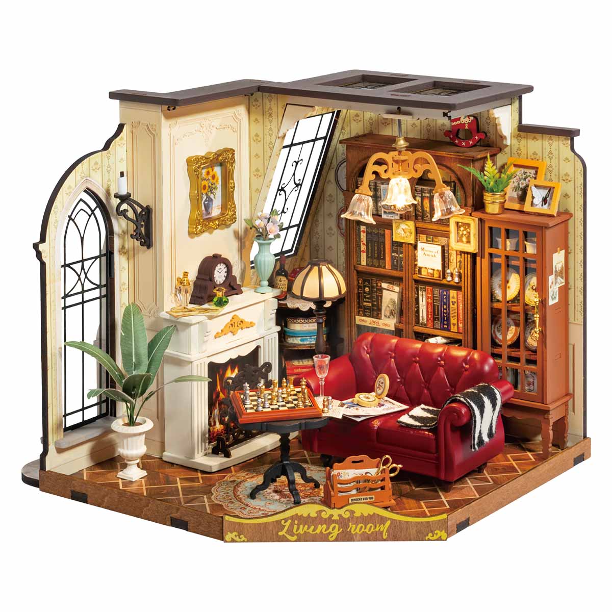 Rolife Catherine's Living Room DG175 vista del producto de casa en miniatura con fondo blanco