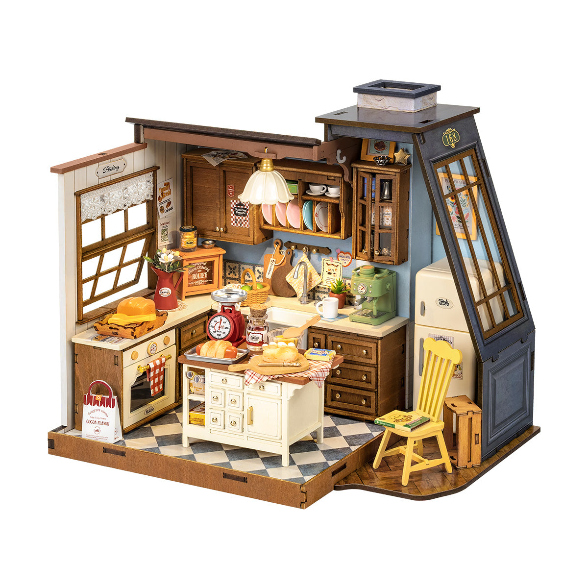 Baking Kitchen DG172 weiße Hintergrundansicht des Produkts mit Backinsel und geneigtem Dach