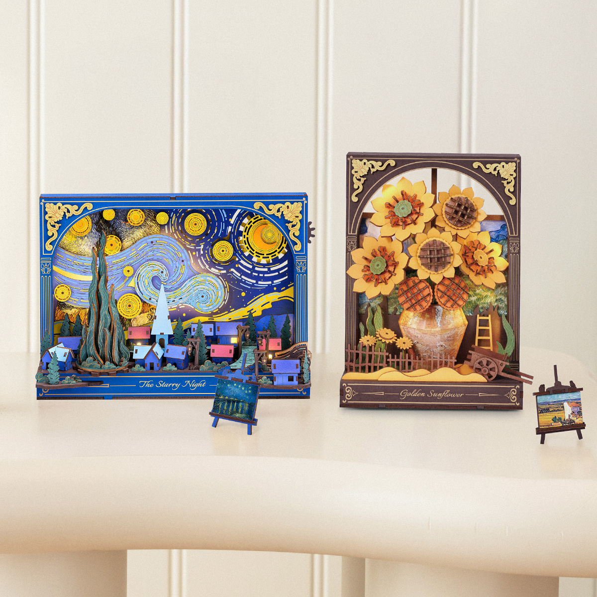 Rowood Wooden Floral Paintings wall display with three art puzzle models