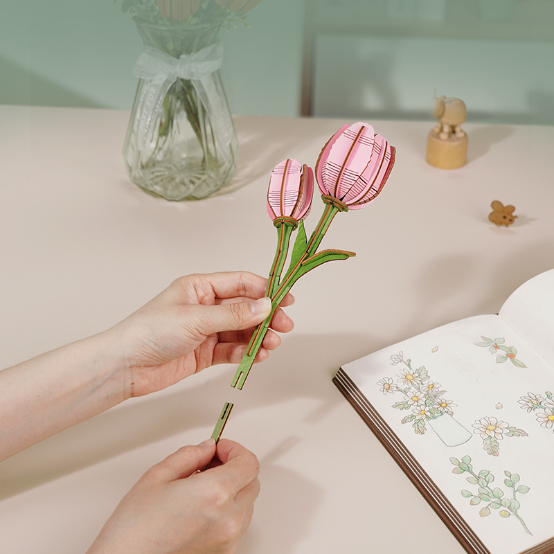 Rowood DIY Fleur en Bois Tulipe Rose TW082 image de galerie 6
