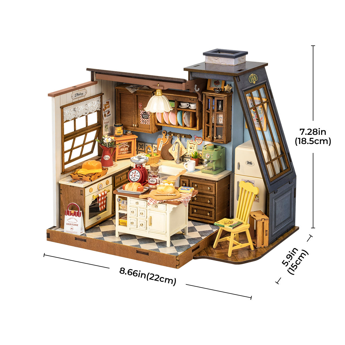 Baking Kitchen DG172 Größe Grafik, 8.66x5.9x7.28in, 22x15x18.5cm fertiges Modell