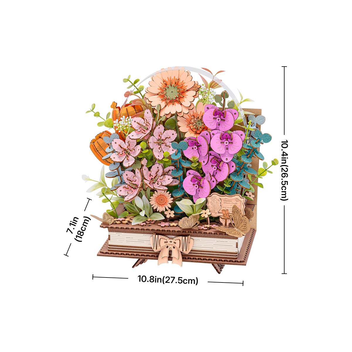 Livre en bois en fleurs TW04H taille graphique, 27,5 x 18 x 26,5 cm puzzle floral