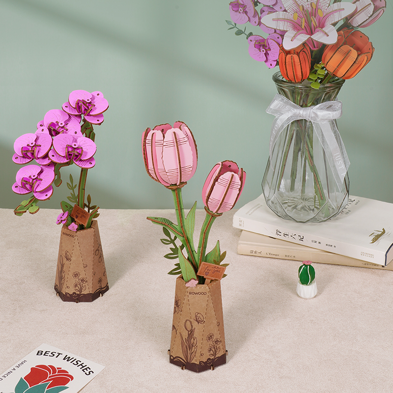Rowood DIY Fleur en Bois Tulipe Rose TW082 image de galerie 7