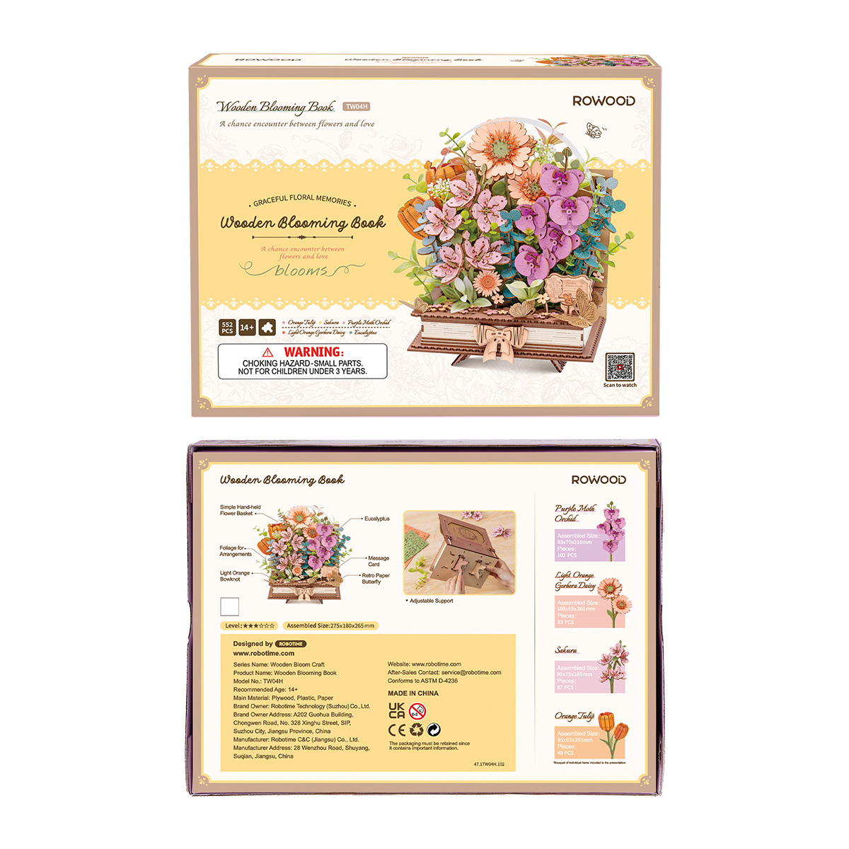 Rowood Wooden Blooming Book TW04H paquet de produit avec puzzle floral complet
