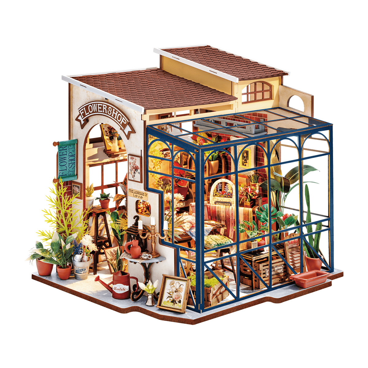 Rolife DIY Miniature Dollhouse - La boutique de fleurs d'Emily DG145 vue produit sur fond blanc