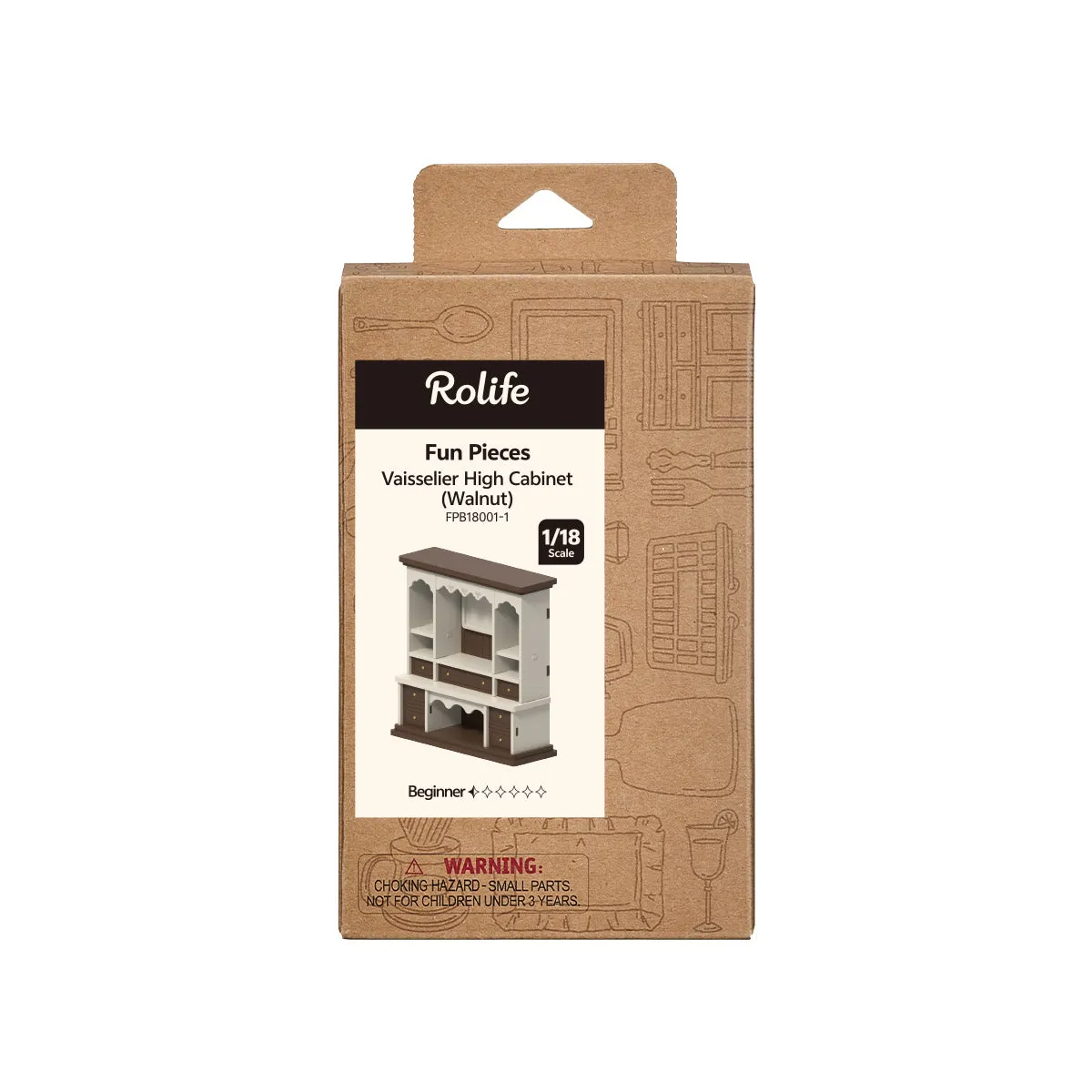 Rolife Fun Pieces Vaisselier High Cabinet (Walnut) FPB18001-1 Walnut packaging FPB18001-1 3
