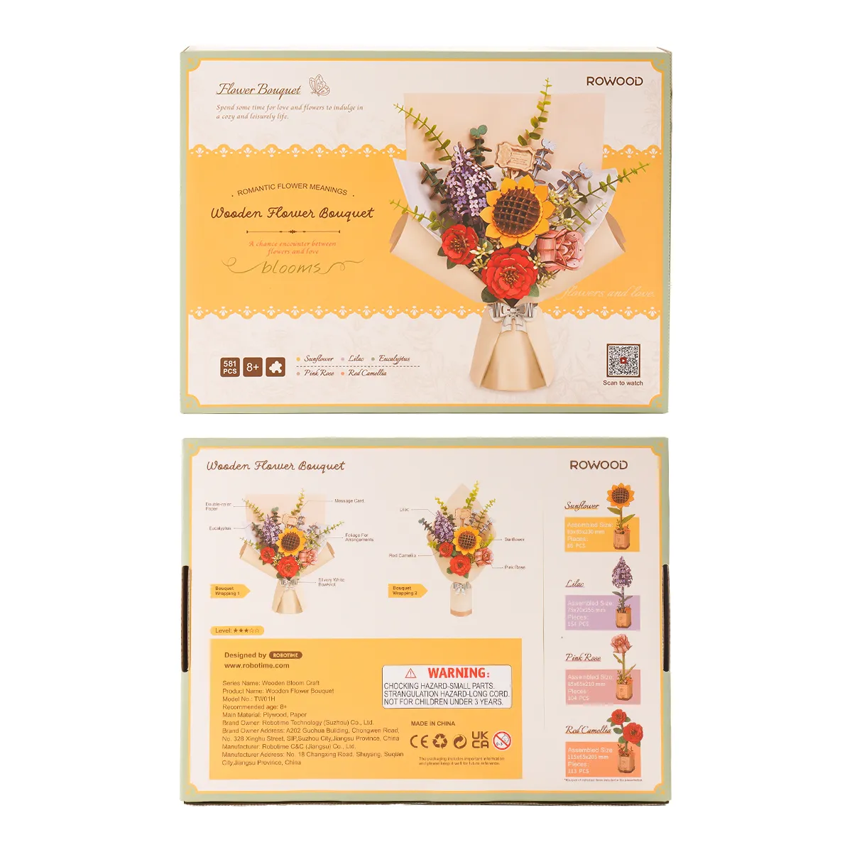 Rowood 3D Wooden Puzzle - Wooden Flower Bouquet TW01H product package