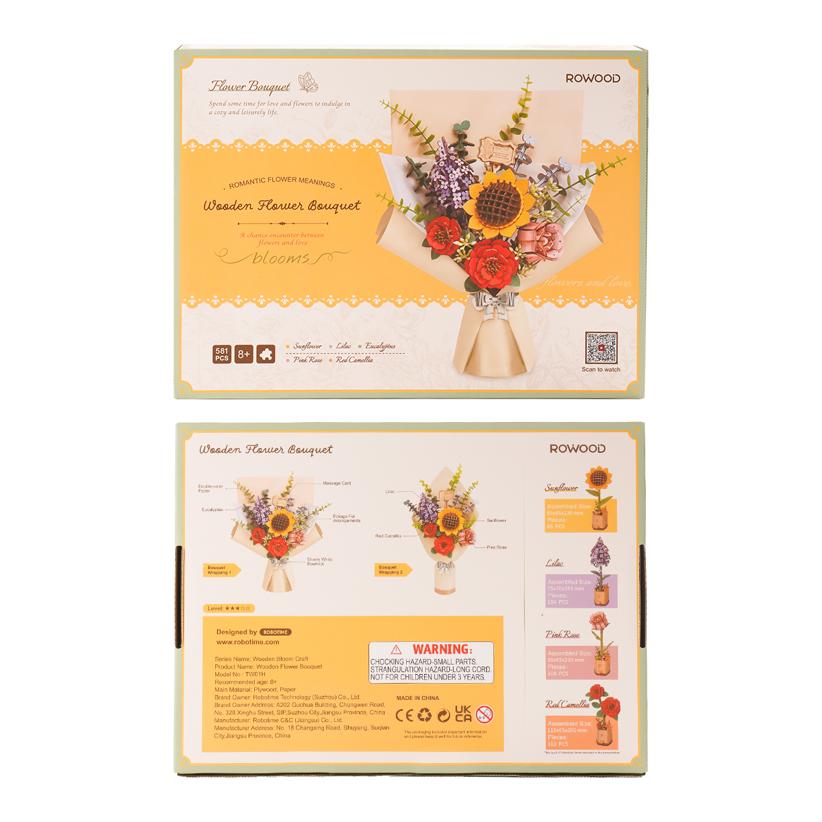 Rowood 3D Wooden Puzzle - Wooden Flower Bouquet TW01H product package