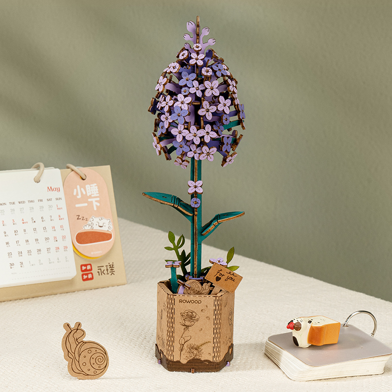 Rowood 3D Wooden Puzzle - Wooden Flower Bouquet TW01H purple flower stem finished model