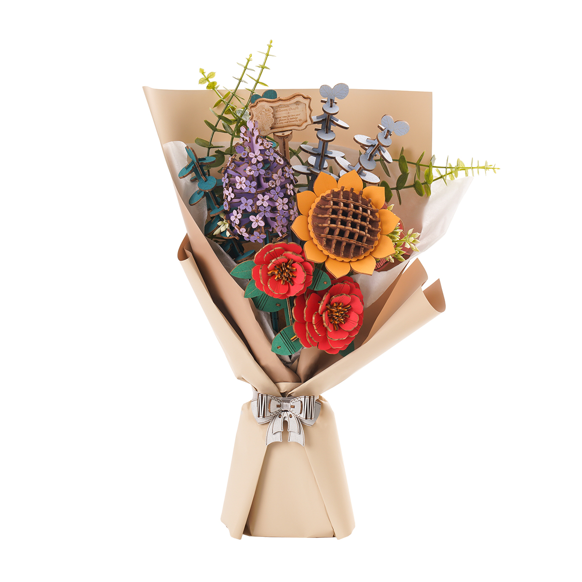 Rowood 3D Wooden Puzzle - Wooden Flower Bouquet TW01H white background bouquet product view