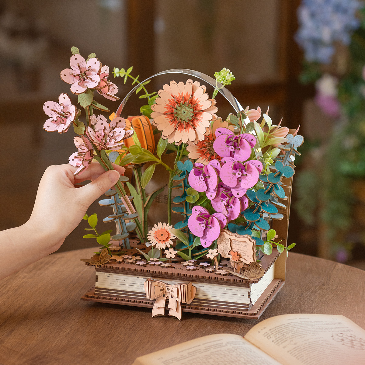 Libro de Flores de Madera TW04H exhibición de arreglos florales de mano