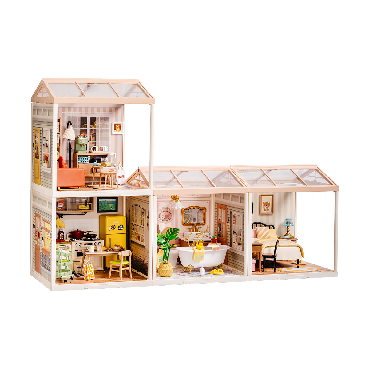 Rolife Super Creator Miniature House 4 in 1 L Vorm product held afbeelding