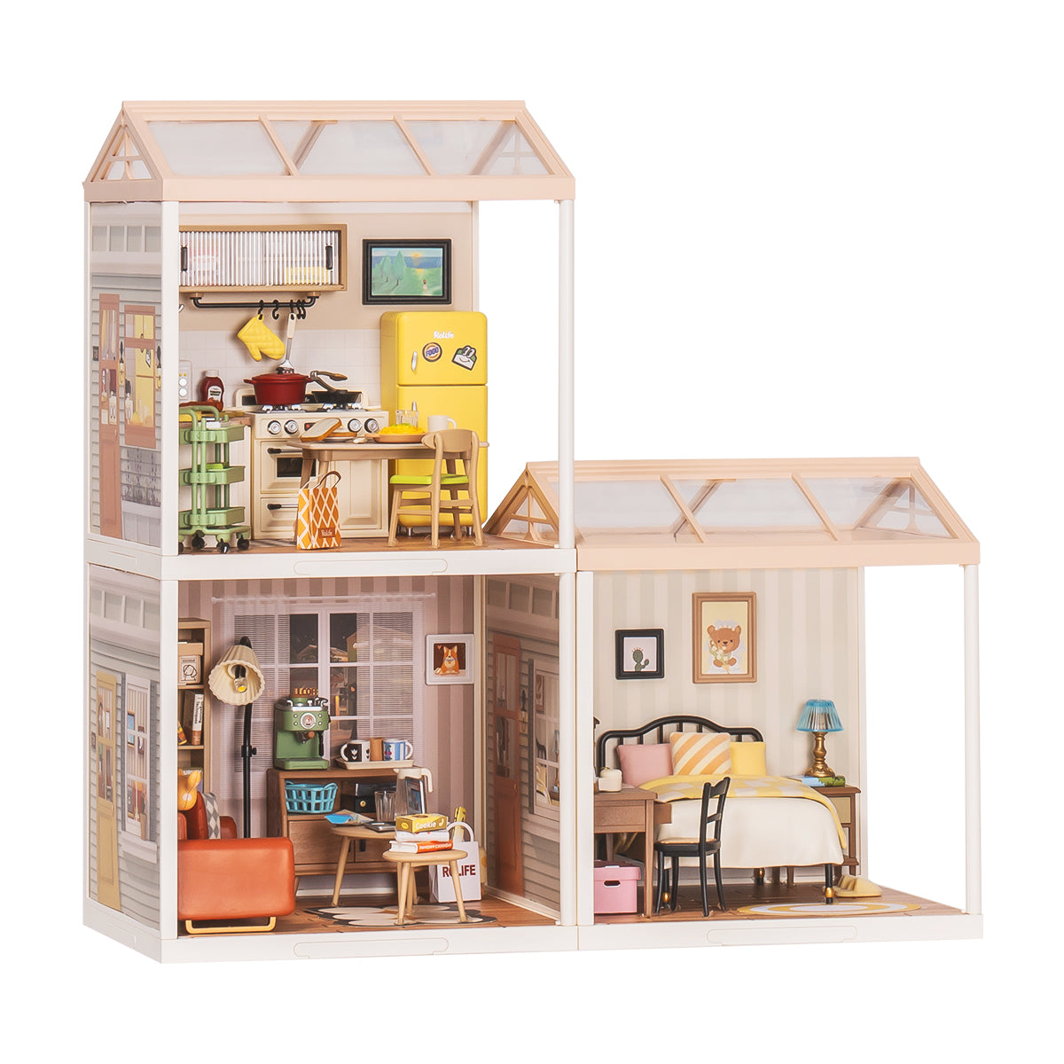 Rolife Super Creator Miniature House 3 in 1 L Vorm product held afbeelding