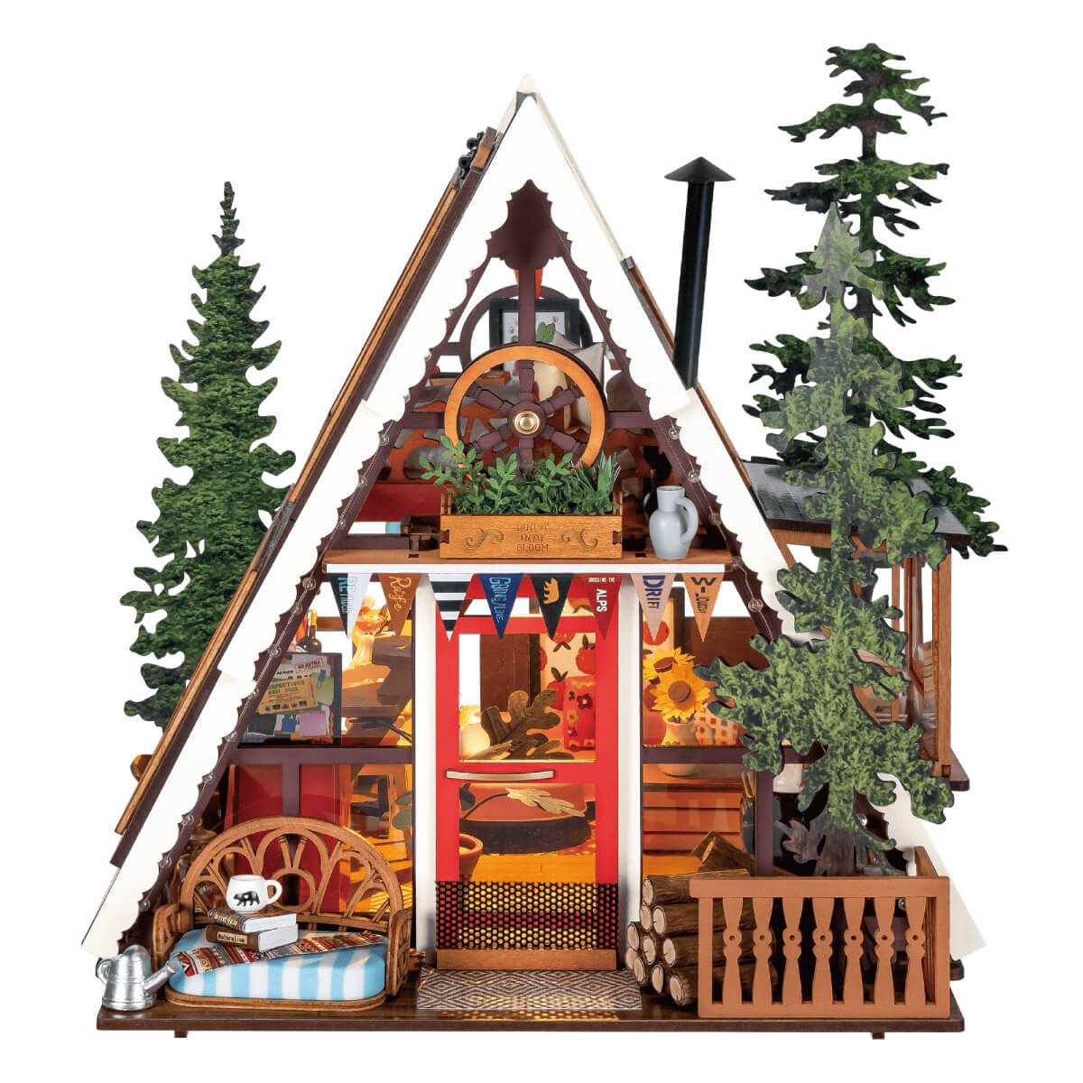 Rolife A-Frame Cabin DG181 white background miniature house product view