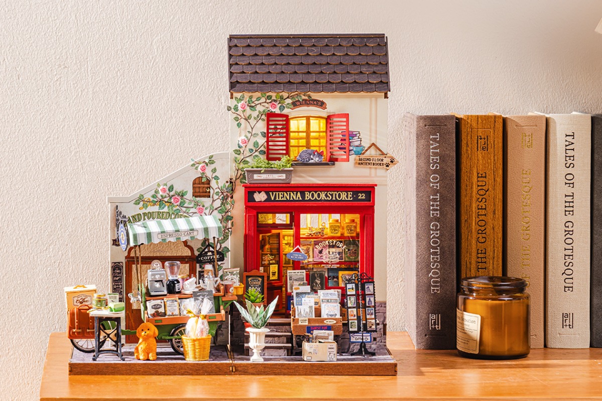 A Vintage European Street in Miniature New Aromatic Coffee Cart Vienna Bookstore