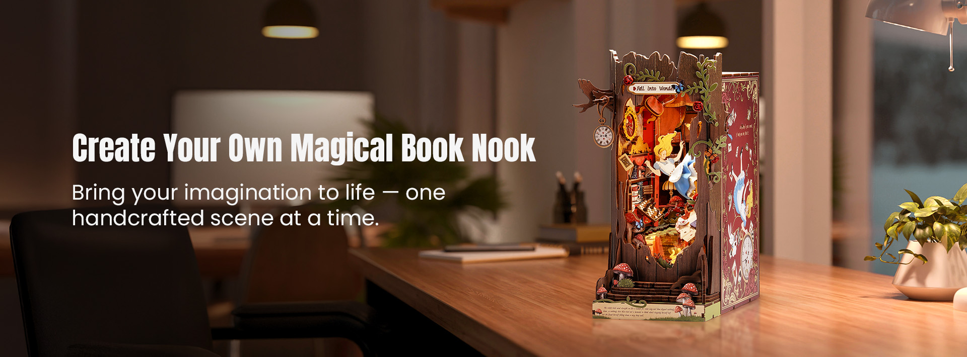 About Rolife book nook page banner-TGB12 on the desk