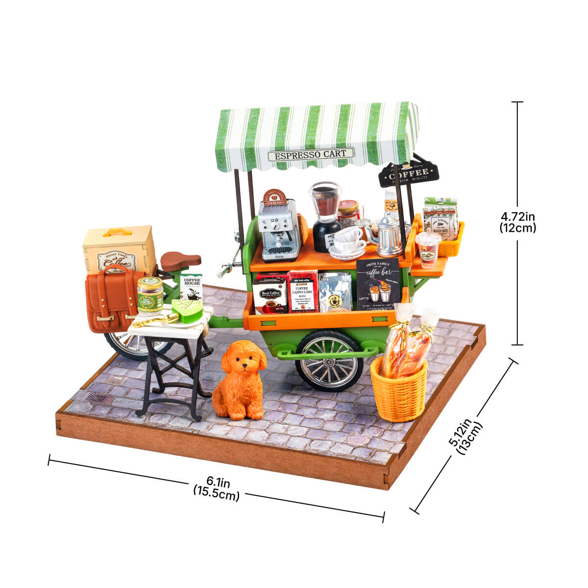 Aromatischer Kaffeewagen DG182 Größe Grafik, 15,5 x 13 x 12 cm Miniaturhaus