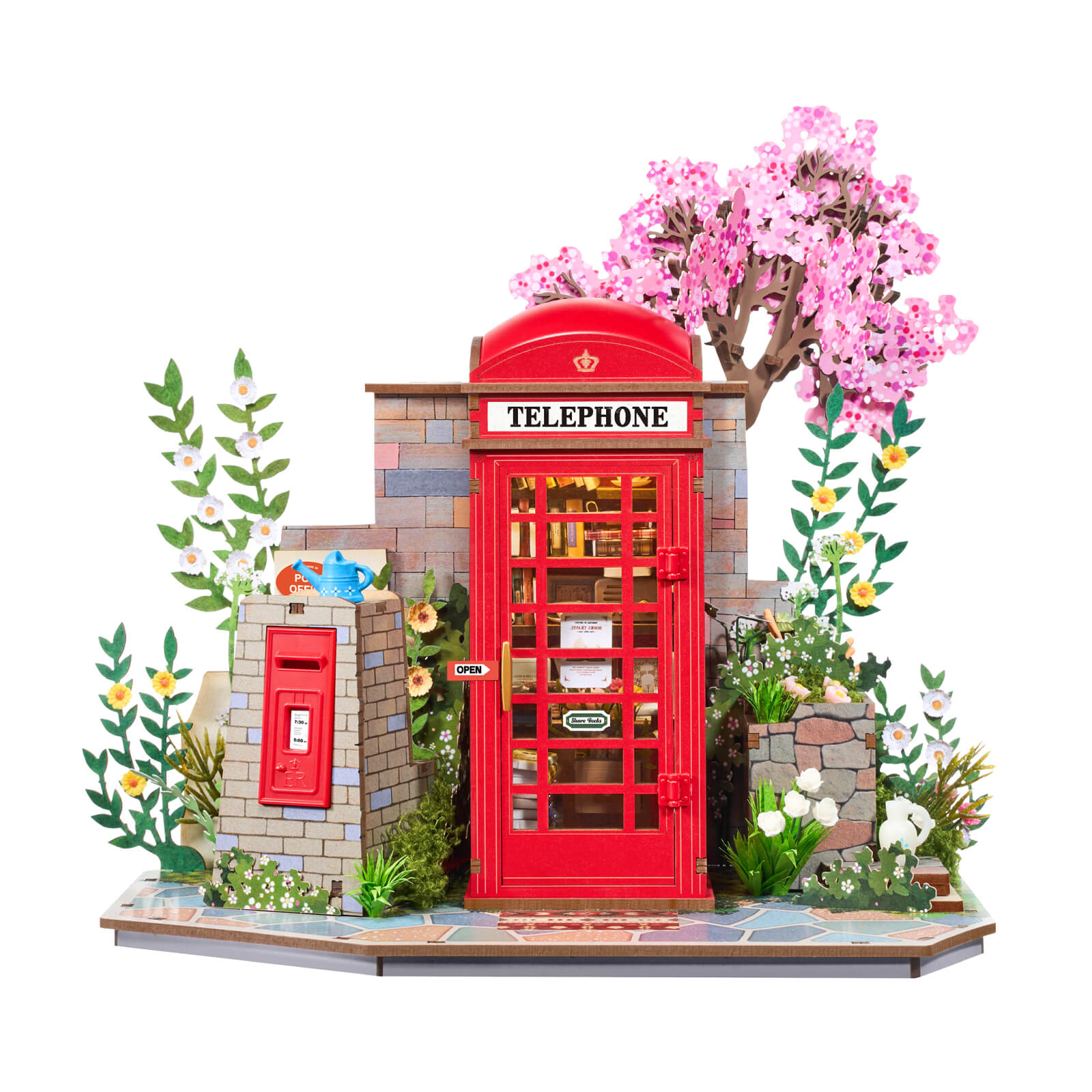 Rolife Blossom Book Booth TGS05 white background product view with cherry blossom tree