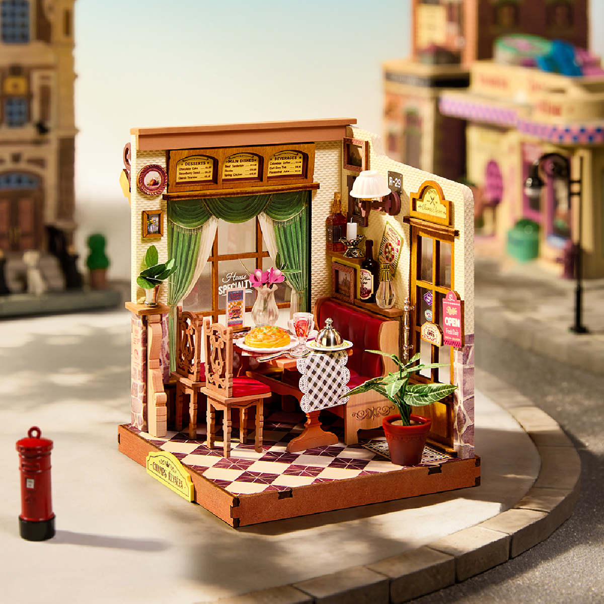 Bistró Champs-Elysées DS053 restaurante en miniatura en una escena de calle europea