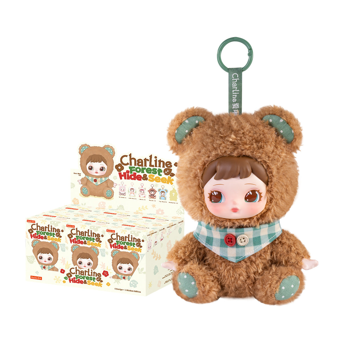Charline Forest Cache-cache pendentif en peluche avec vitrine sur fond blanc