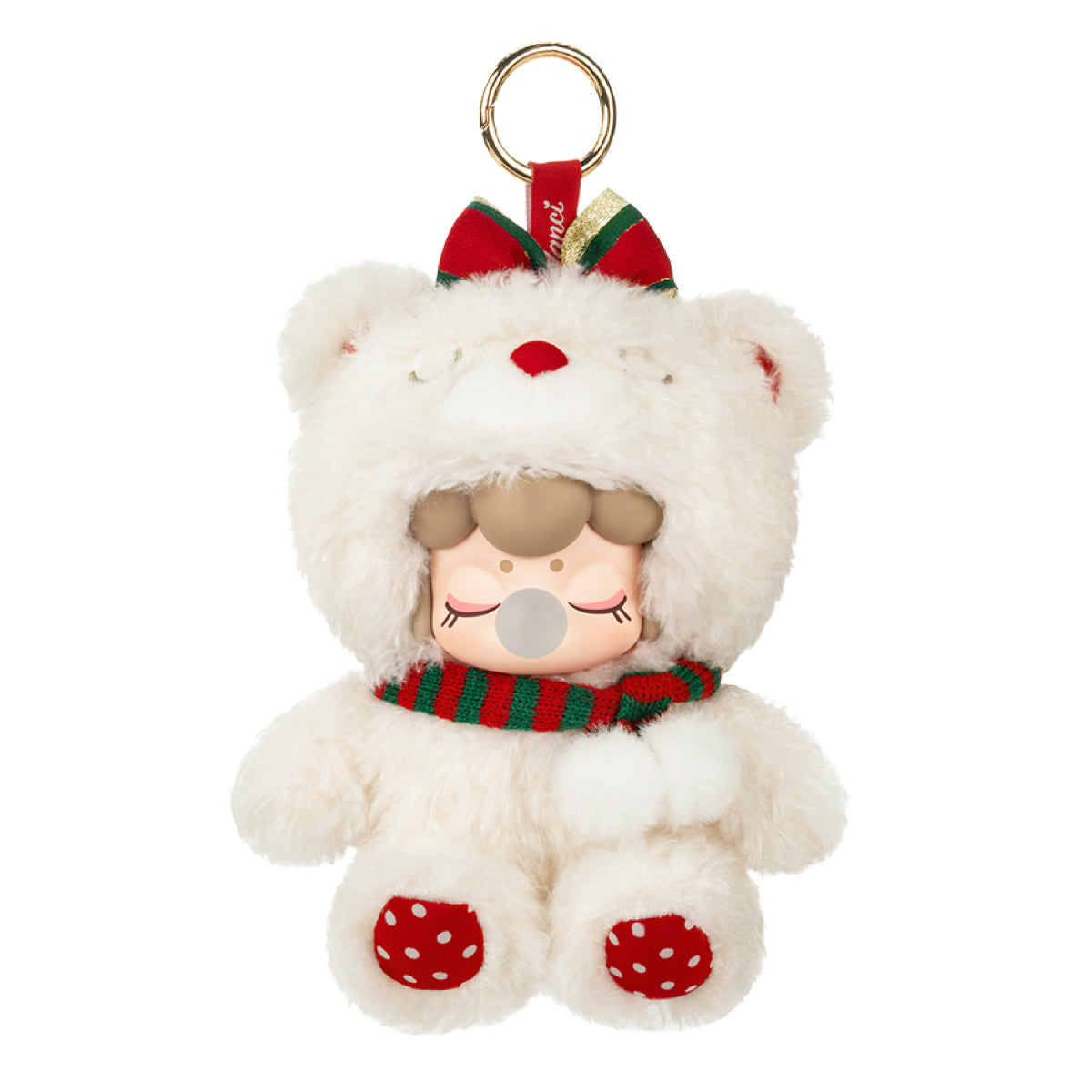 Nanci Christmas Bear colgante de felpa vista del producto sobre fondo blanco