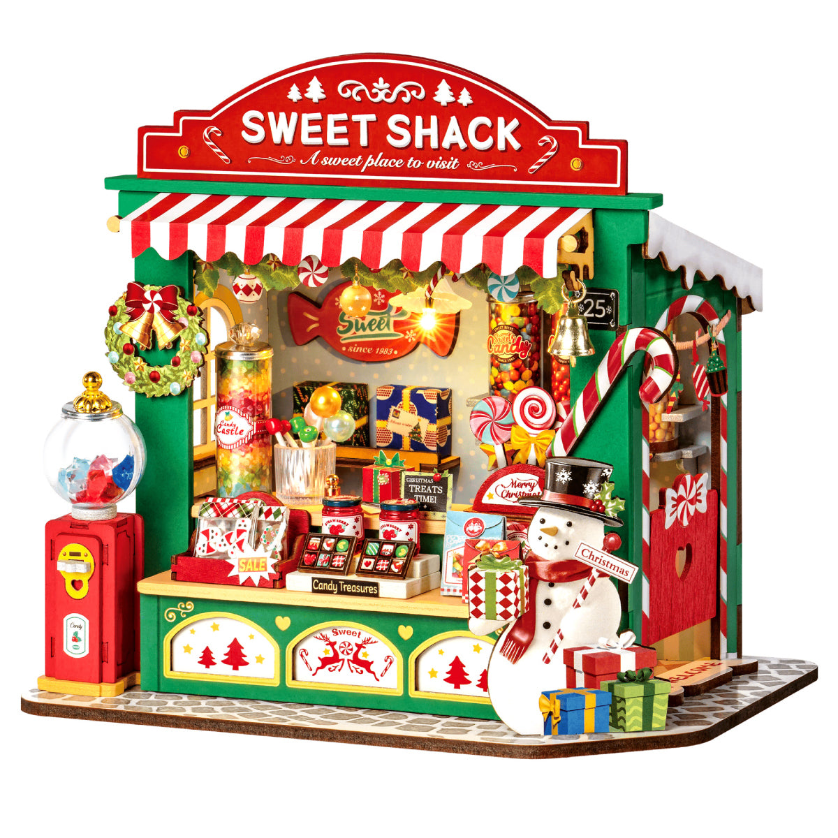 Rolife Kerstmis Snoepstand DS043 witte achtergrond miniatuur zoet kraampje productweergave
