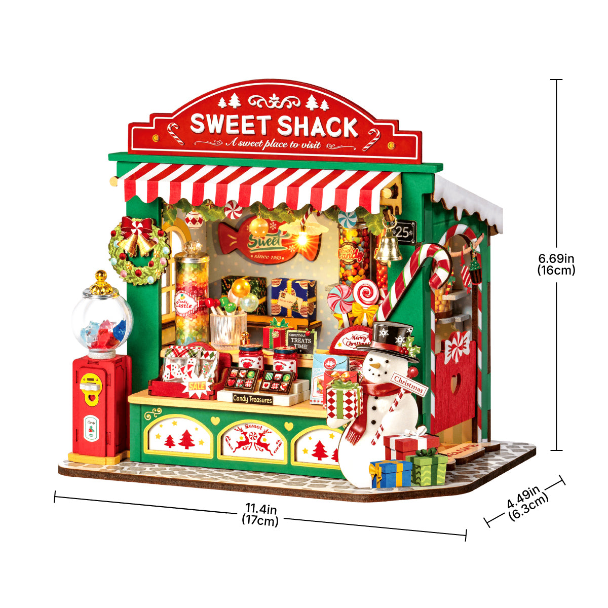 Stand de Dulces de Navidad DS043 tamaño gráfico, 17 x 6.3 x 16 cm casa en miniatura terminada