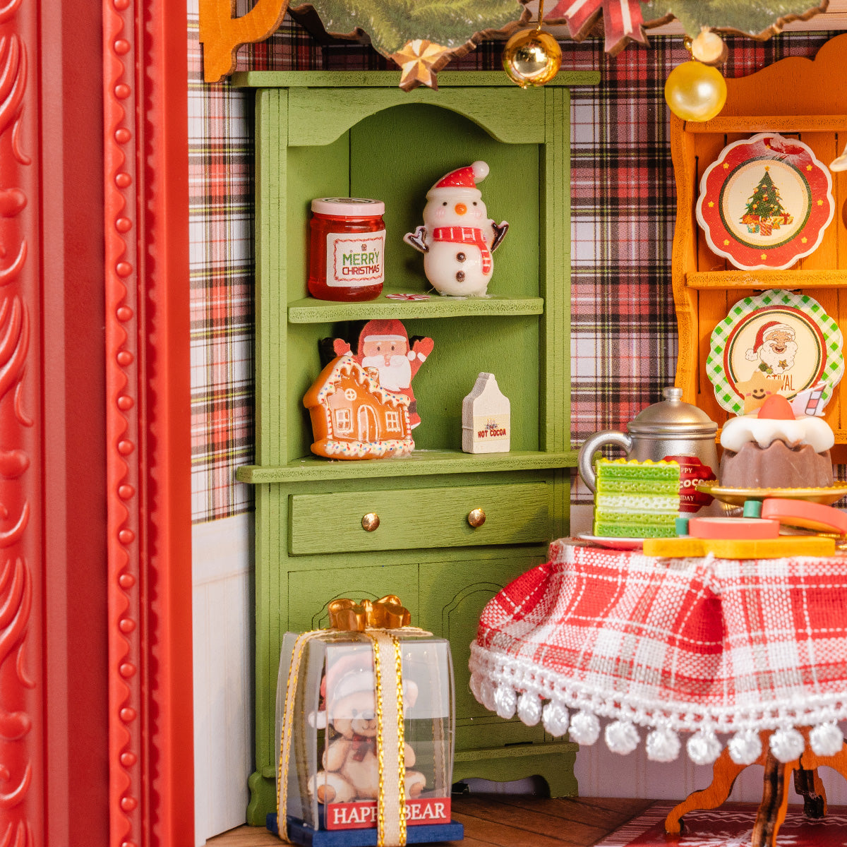 Christmas Eve Party DP005 close-up of the cabinet, table, and holiday room details