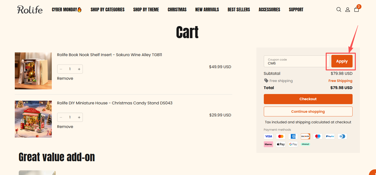 Apply the coupon code to see the discount
