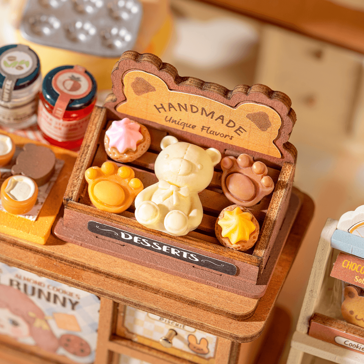 Cookii Bunny Cookie Shop DG177 close-up van de desserttafel en handgemaakte koekjesdisplay