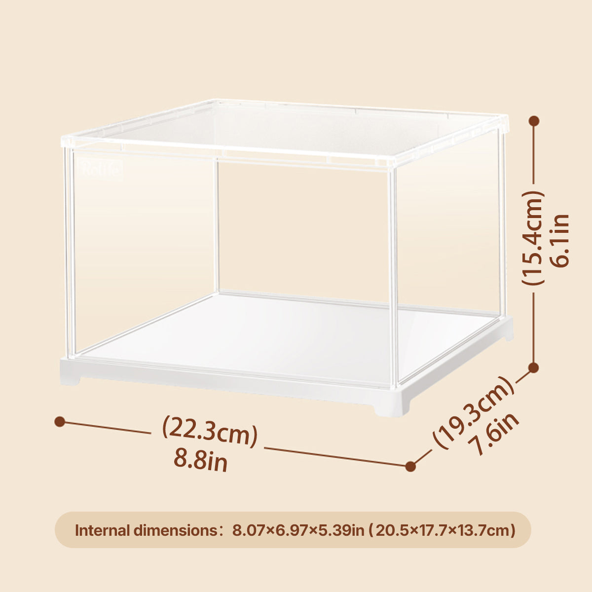 DF04L size graphic, 22.3 x 19.3 x 15.4 cm acrylic display box
