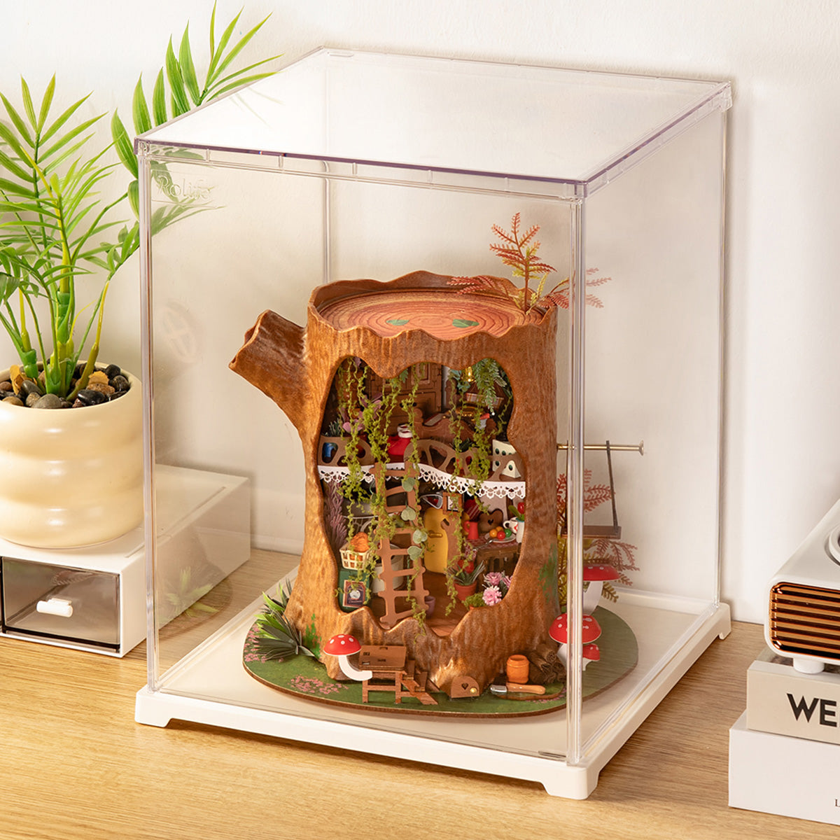 Cubierta de protección de acrílico Rolife tamaño retrato L DF06L caja de exhibición con casa en miniatura dentro