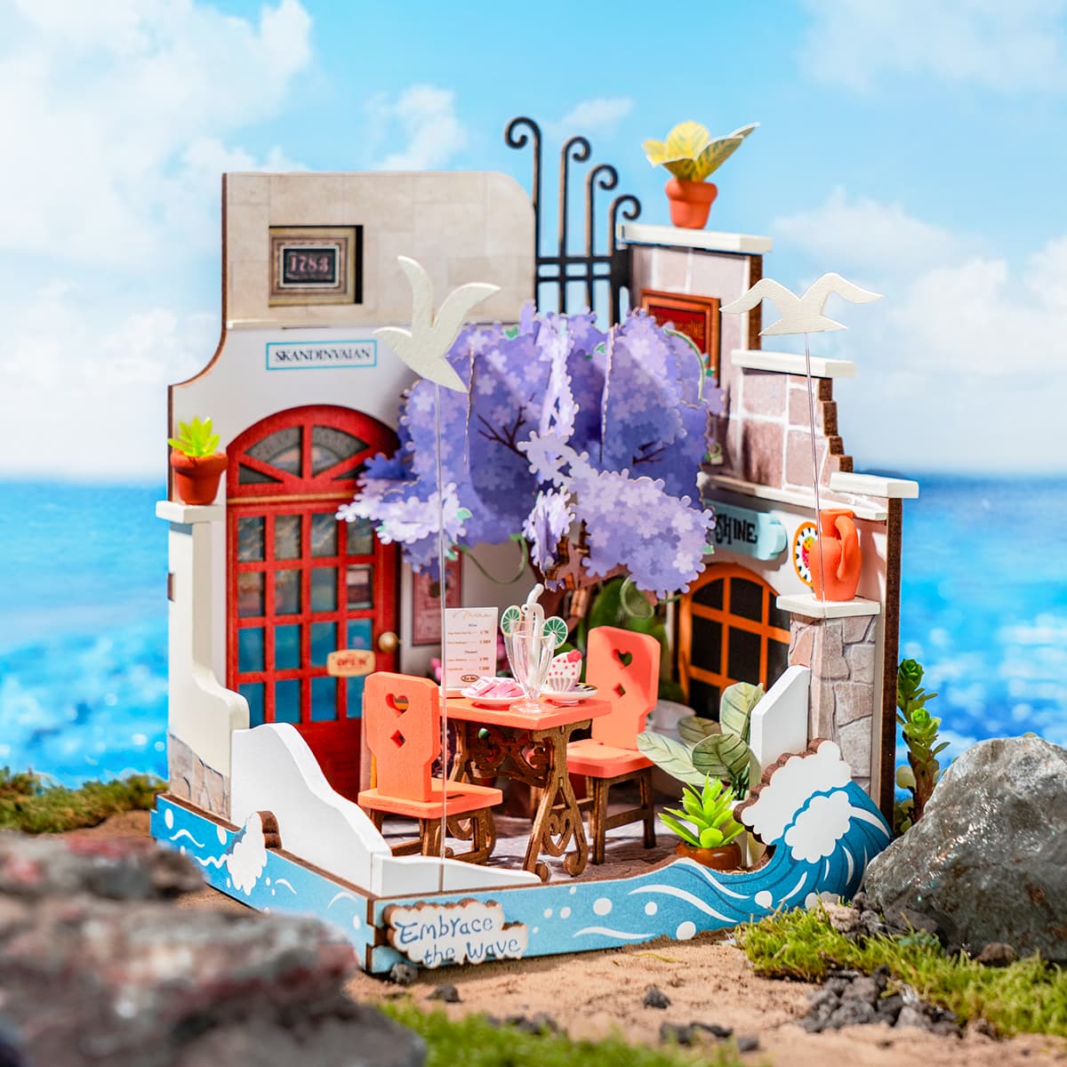Rolife DIY Miniature House - Restaurant de vacances en bord de mer DS039 scène d'affichage en bord de mer