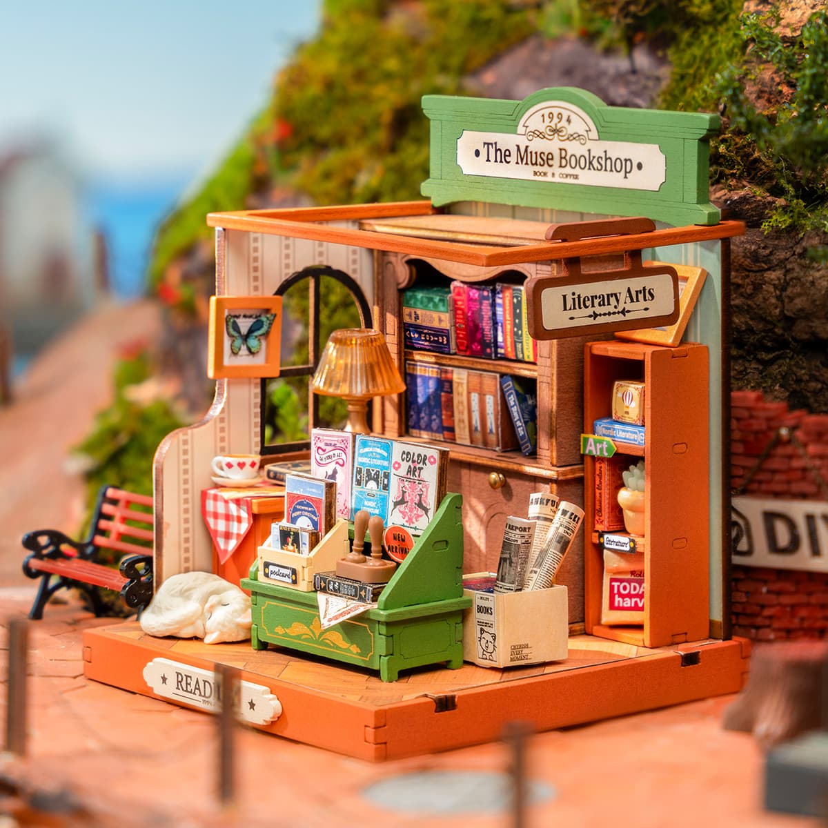 Rolife DIY Miniature House - La librairie Muse DS040 scène d'affichage de table