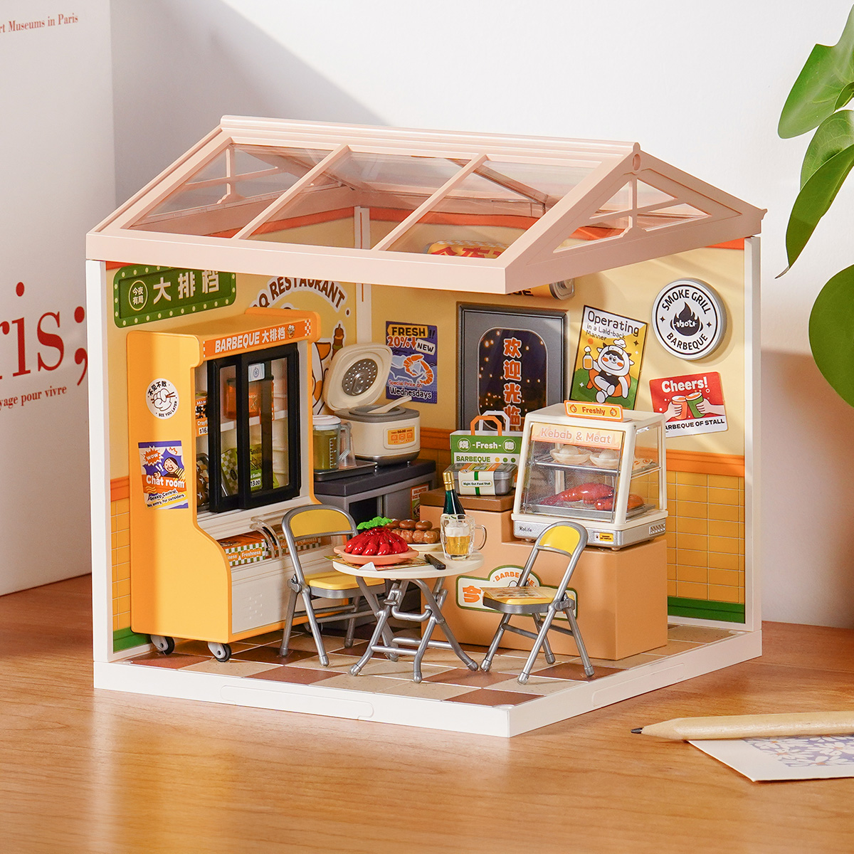 Rolife Night Out Food Stall DW022 miniatuurkamer in een tafelblad thuis scène