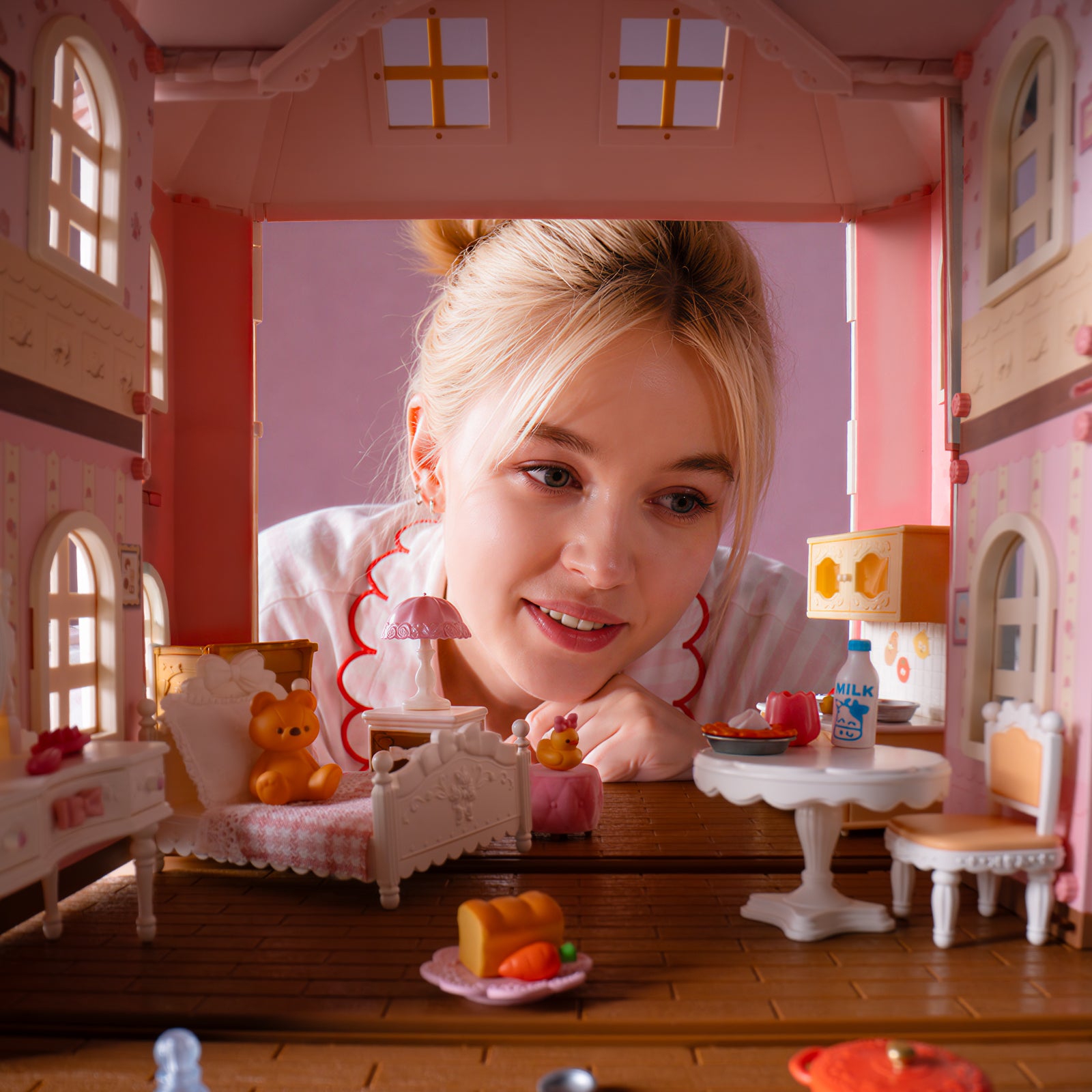Inside view of Rolife Fairy Rose Cottage HH001 with bedroom and dining room details.