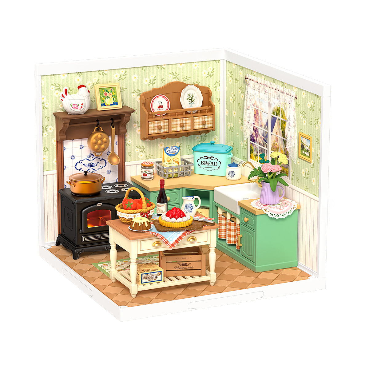 Rolife Farmhouse Kitchen DW024 witte achtergrond miniatuur kamer productweergave