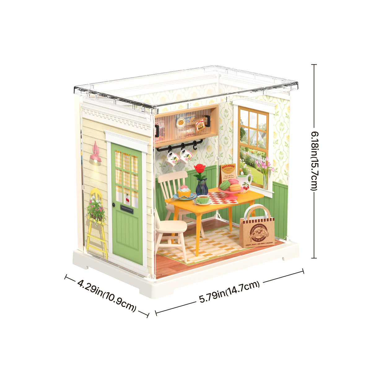 Floral Dining Room DWS06B size graphic with assembled dimensions shown