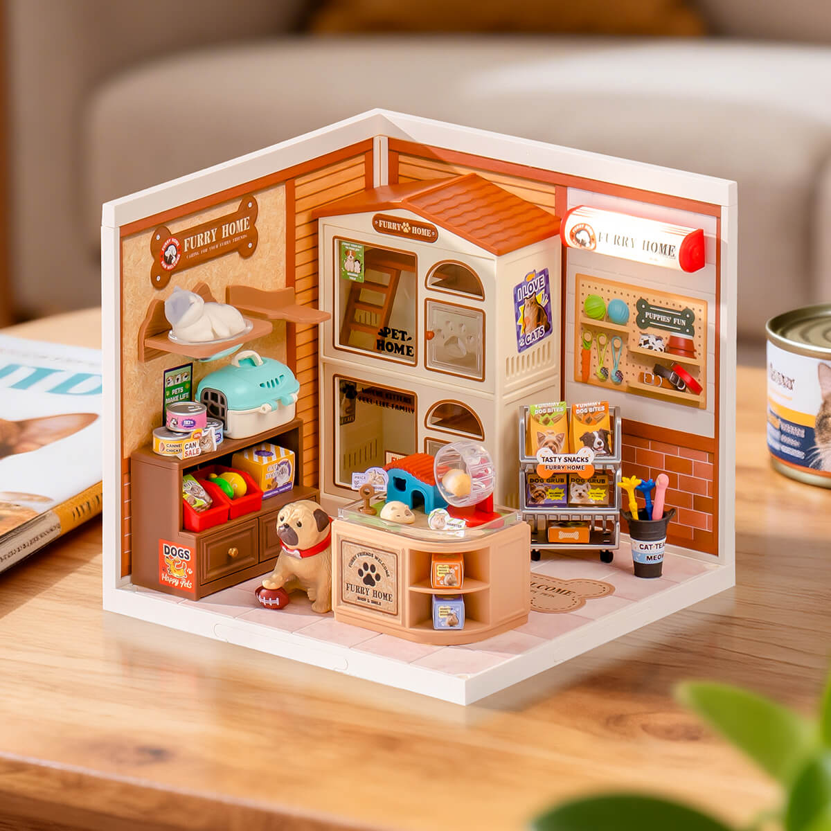 Furry Friends' Home miniature pet room displayed with soft tabletop decor