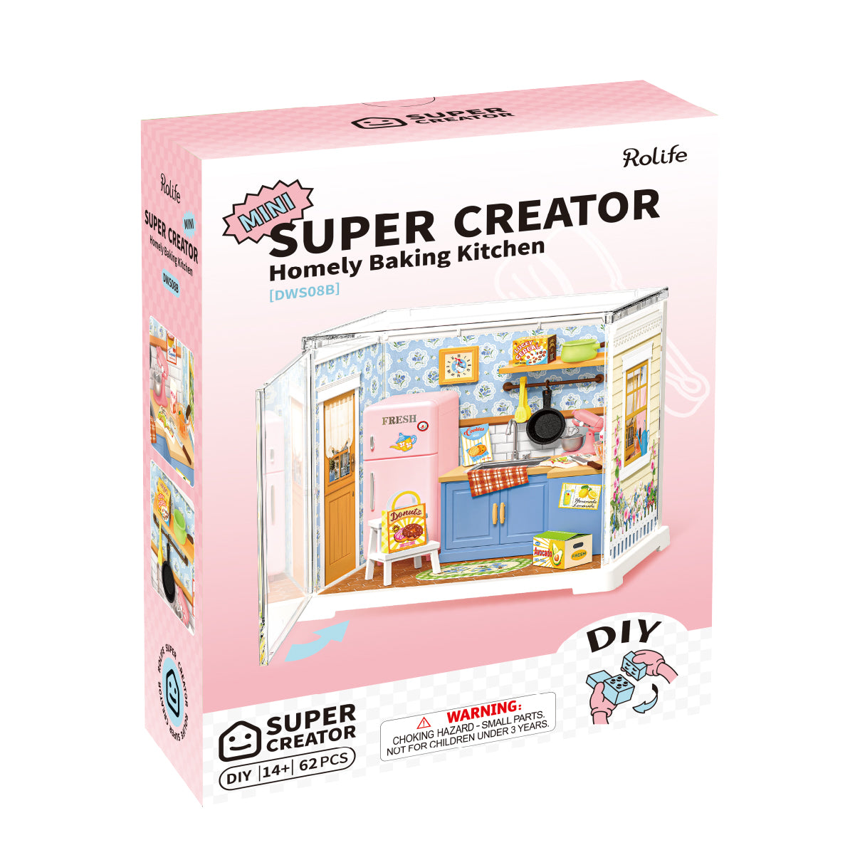 Vue de la pièce avant de la cuisine de pâtisserie Homely DWS08B avec démonstration de l'ouverture du couvercle anti-poussière