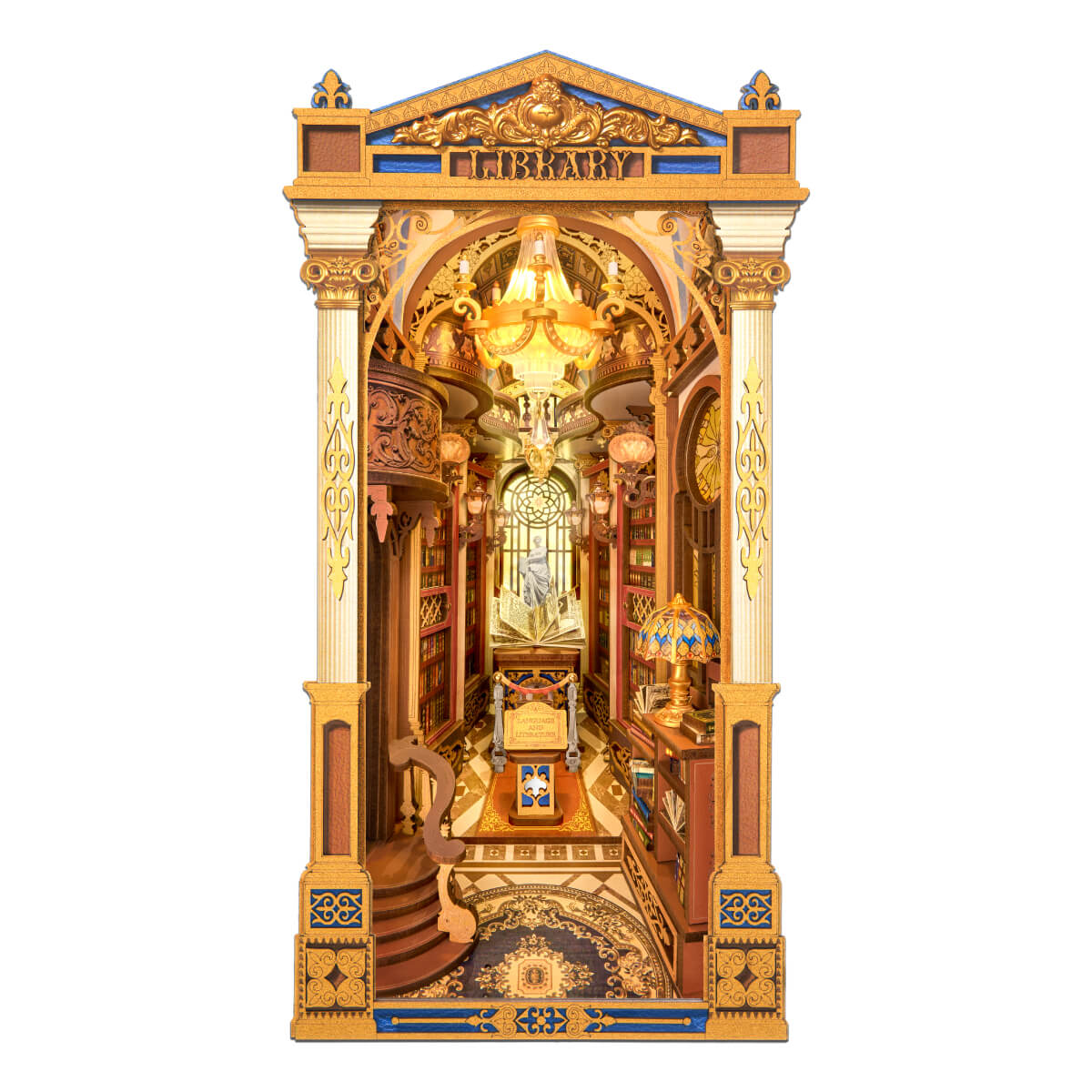 Rolife Library of Wonders TGB16 white background book nook product view